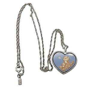 Vintage 80’s Cameo Heart Pendant Mother Child Wedgewood Blue On 18” Monet Chain